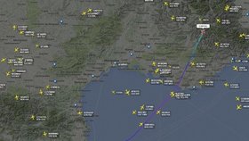 Tragédie Airbusu A320: Trasa letadla dle Flightradar24. Odlétalo ze španělské Barcelony, do Německa nedorazilo.