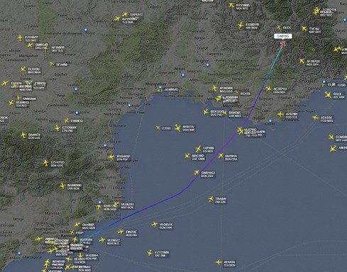 Tragédie Airbusu A320: Trasa letadla dle Flightradar24. Odlétalo ze španělské Barcelony, do Německa nedorazilo.