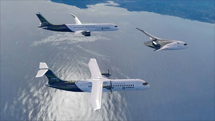 Vizualizace letadel budoucnosti od Airbusu. Některé zcela konvenční, jiné velmi futuristické