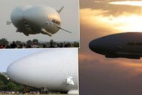 Největší létající stroj poprvé ve vzduchu. Vzducholoď Airlander 10 měří 92 metrů