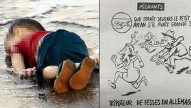 Charlie Hebdo natvrdo. Z utonulého Ajlana udělali osahávače zadků