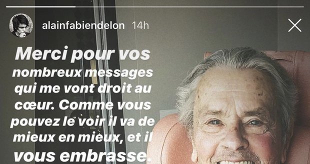 Alain Delon zdraví své fanoušky z kliniky ve Švýcarsku.