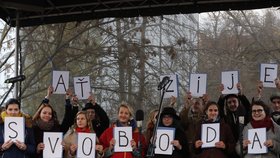 Studentské shromáždění na Albertově 22. listopadu. 17. listopadu se tu sešli příznivci prezidenta.