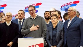 Aleksandar Vučević oznamuje výhru SNS ve volbách (17.12.2023)