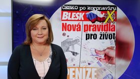 Alena Schillerová (za ANO) již bez roušky v pořadu Epicentrum na Blesk.cz (8.6.2020)