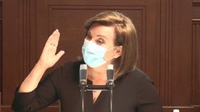 Sněmovna o koronaviru: Alena Schillerová (za ANO) a její gestikulace (8.4.2020)