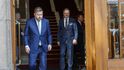 Guvernér ČNB Aleš Michl přivítal v bance premiéra Fialu