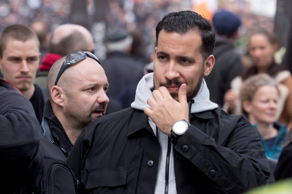 Bývalý bodyguard francouzského prezidenta Alexandr Benalla během protestu May Day v Paříži.