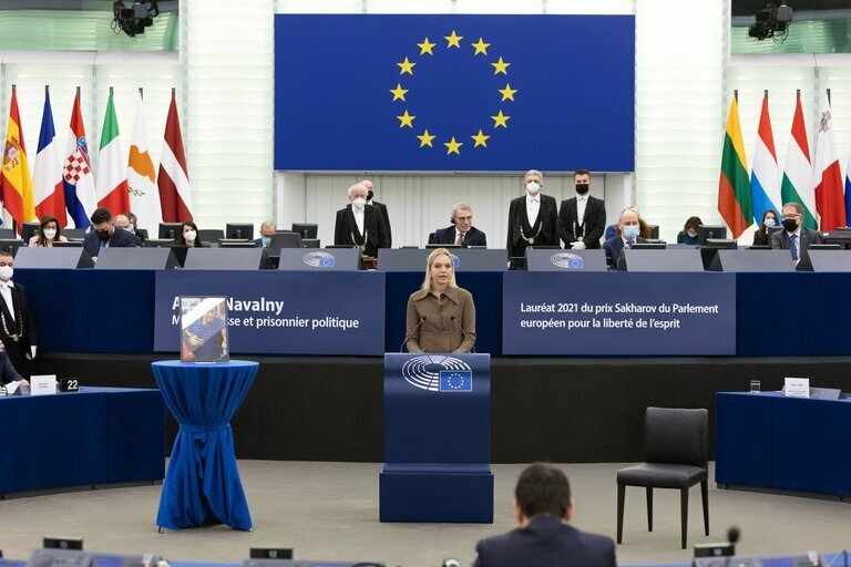 Darja Navalná v Evropském parlamentu (15. 12. 2021).