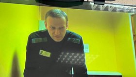 Alexej Navalnyj při telekonferenčním soudním slyšení (31. 5. 2023).