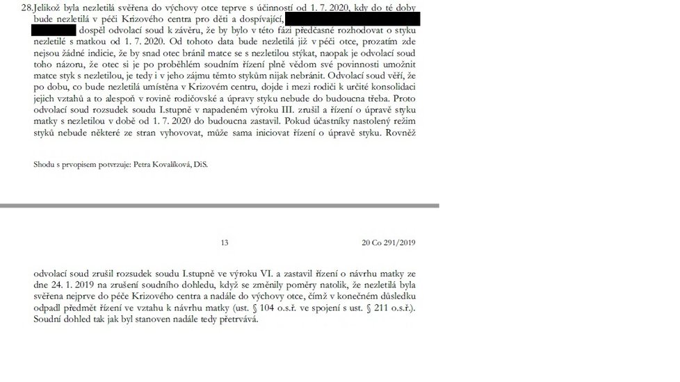 Rozsudek Krajského soudu v Brně, který dostala matka Alexie (11) Ajka (44) v pondělí 6. ledna 2020.