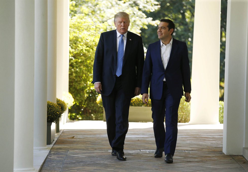 Řecký premiér Alexis Tsipras s Donaldem Trumpem při návštěvě USA