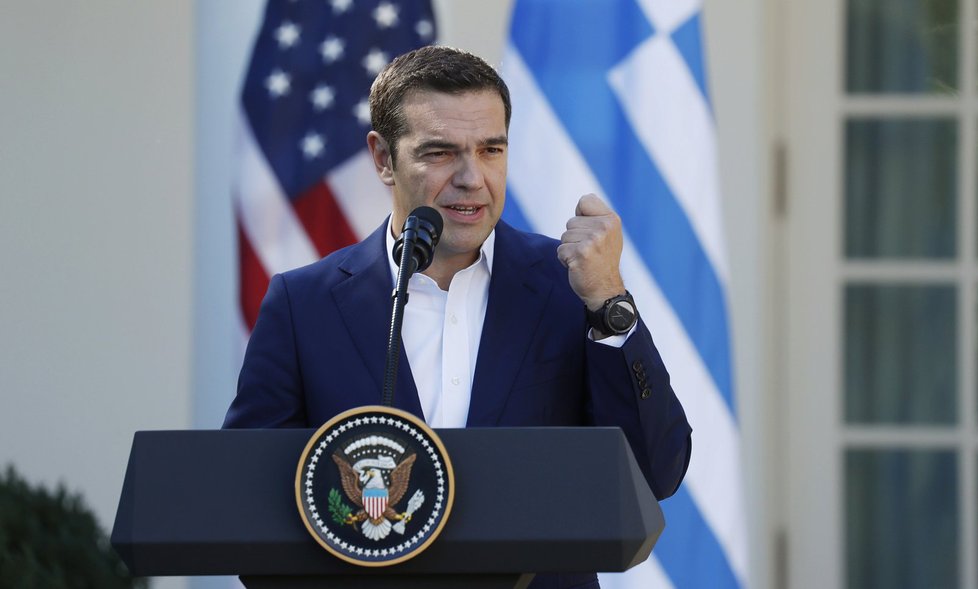 Řecký premiér Alexis Tsipras s Donaldem Trumpem při návštěvě USA