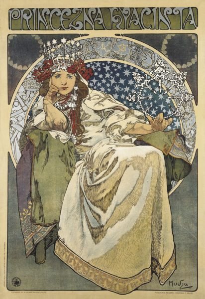 Alfons Mucha je stěžejním představitel secesního stylu, který udával tón konce 19. století. Kromě reklamních plakátů tvořil i návrhy obalů pro celou řadu spotřebních předmětů, návrhy jídelních menu, kalendářů a dekorativních zástěn, navrhoval československé známky i bankovky. Jeho tvorba zahrnuje návrhy interiérů, nádobí, šperků, ale i návrh okna v katedrále sv. Víta (1931) v Praze.