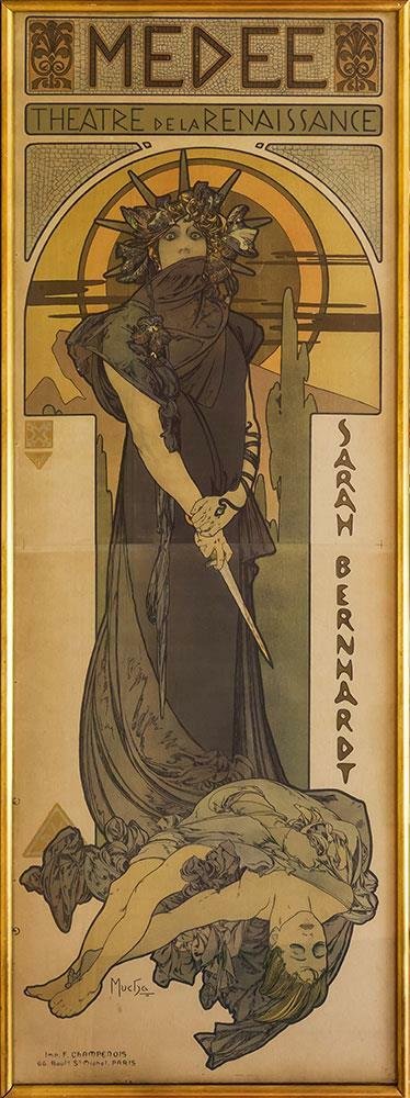 Největší plakát v expozici Médea – 78 x 206 cm z roku 1898.