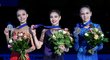 Aljona Kostorná, Anna Ščerbakovová, Alexandra Trusovová. Mistrovství Evropy ovládly náctileté Rusky