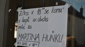 Letáček s informací o mši za Martina.