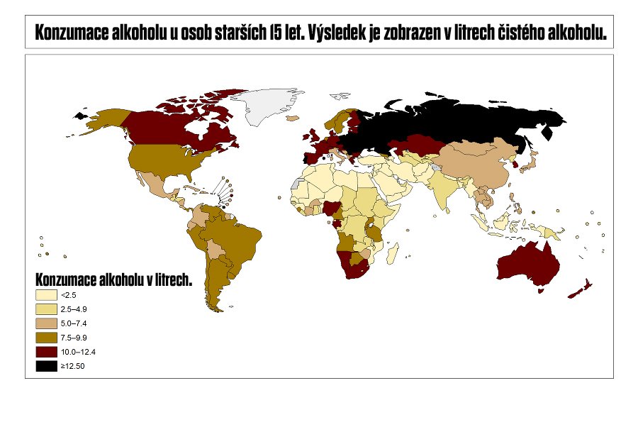 Mapa spotřeby čistého alkoholu na osobu.