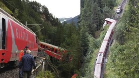 Ve švýcarských Alpách vykolejil vlak. Jeden z vagónů zůstal viset nad propastí