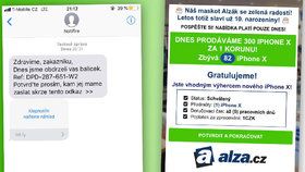 Českem se šíří podvodné sms, které lákají na iPhone X za korunu od Alzy. Člověk ale nic nedostane, akorát přijde o bankovní údaje