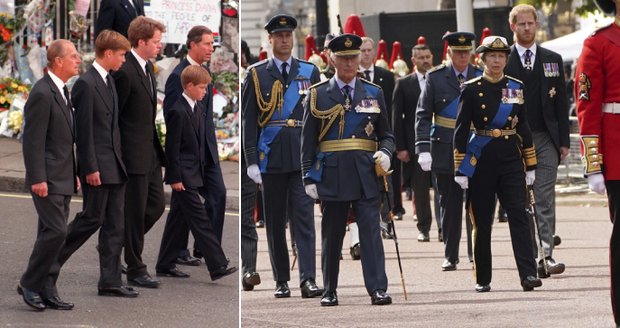 Fotky, ze kterých mrazí: Princové William a Harry kráčeli bok po boku jak za rakví Alžběty II., tak i Diany!