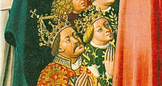 Vyobrazení, na kterém je Alžběta Lucemburská vedle svého chotě Albrechta Habsburského.