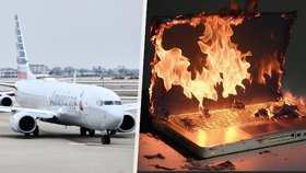 Na palubě letadla American Airlines vzplál notebook.