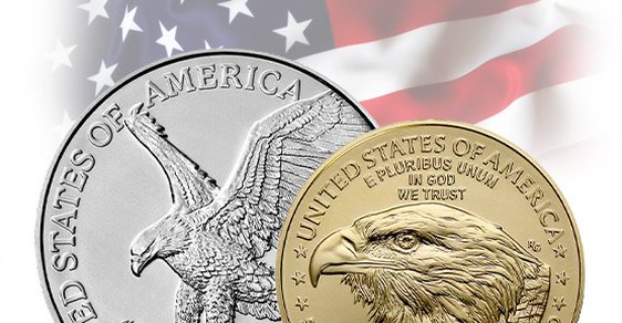 Stříbrná a zlatá mince American Eagle