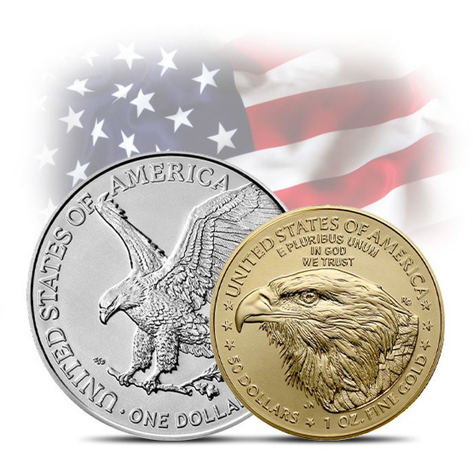 Stříbrná a zlatá mince American Eagle