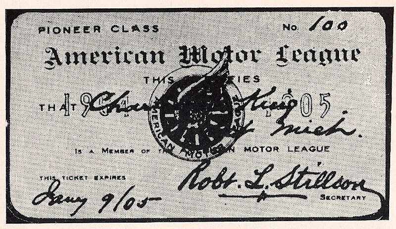 American Motor League membership card