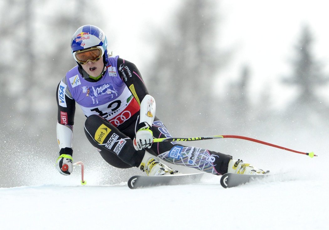 Lindsey Vonnová na trati obřího slalomu při mistrovství světa