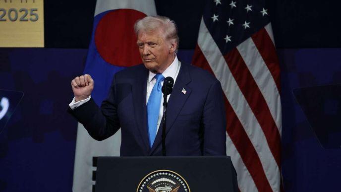 Americký prezident Donald Trump hovoří během summitu generálních ředitelů APEC v Kjongdžu v Jižní Koreji 29. října 2025. Americký prezident Donald Trump hovoří během summitu generálních ředitelů APEC v Kjongdžu v Jižní Koreji 29. října 2025.