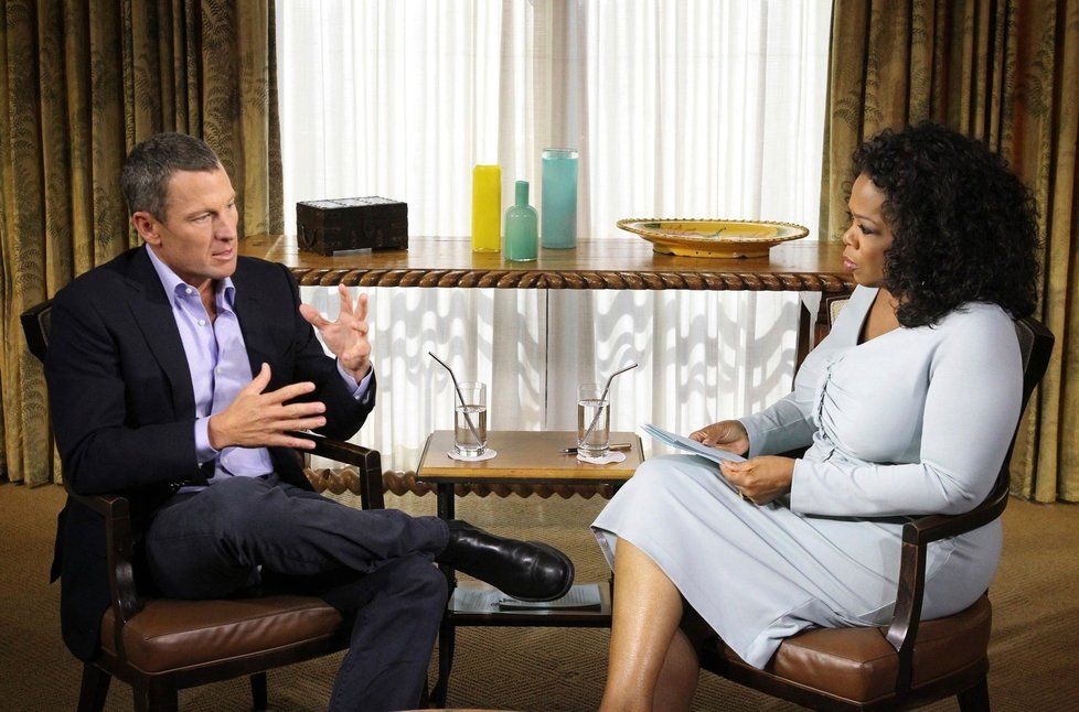 Cyclist Lance Armstrong is interviewed by Oprah Winfrey in Austin, Texas, in this January 14, 2012 handout photo courtesy of Harpo Studios. REUTERS/Harpo Studios, Inc/George Burns/Handout (UNITED STATES - Tags: MEDIA SPORT CYCLING SOCIETY ENTERTAINMENT TPX IMAGES OF THE DAY) FOR EDITORIAL USE ONLY. NOT FOR SALE FOR MARKETING OR ADVERTISING CAMPAIGNS. THIS IMAGE HAS BEEN SUPPLIED BY A THIRD PARTY. IT IS DISTRIBUTED, EXACTLY AS RECEIVED BY REUTERS, AS A SERVICE TO CLIENTS. NO ARCHIVES. NO SALES