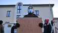 Demonstrace aktivistů z Food Not Bombs před běloruskou ambasádou