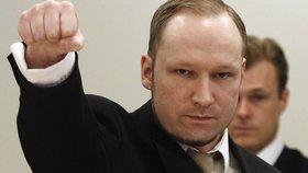 Podle expertů si Breivik vytváří zdviženou pravicí zaťatou v pěst vlastní značku.