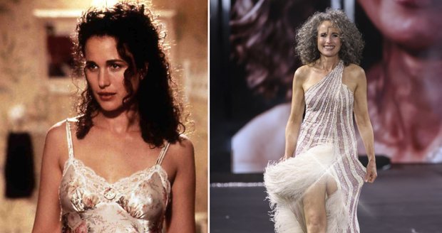 Šedivá herečka Andie MacDowell ukázala kalhotky