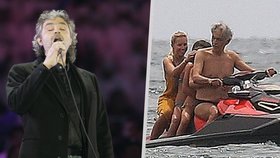 Nevidomý tenorista Andrea Bocelli (62): Odvážně to rozjel na vodním skútru!