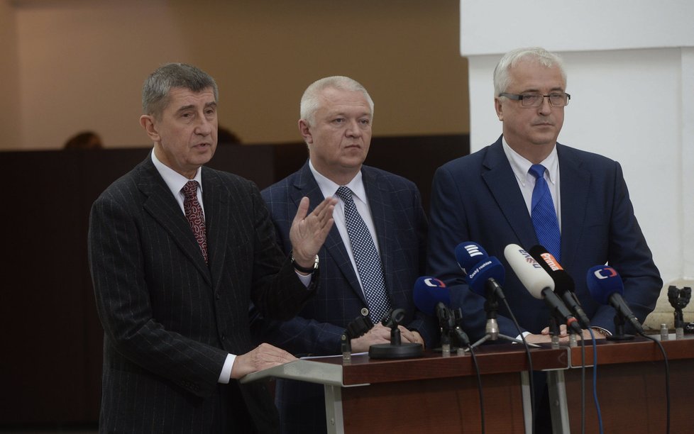 Andrej Babiš s místopředsedy ANO Faltýnkem a Volným