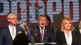 Oslavy vítězství ve štábu ANO (4.10.2025)