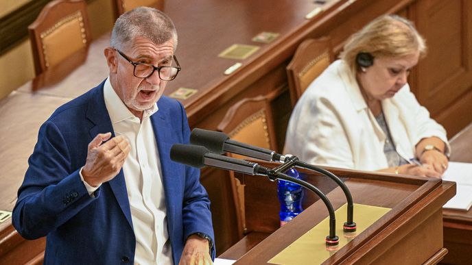 Andrej Babiš (ANO) ve Sněmovně během projednávání úsporného balíčku (7.9.2023)