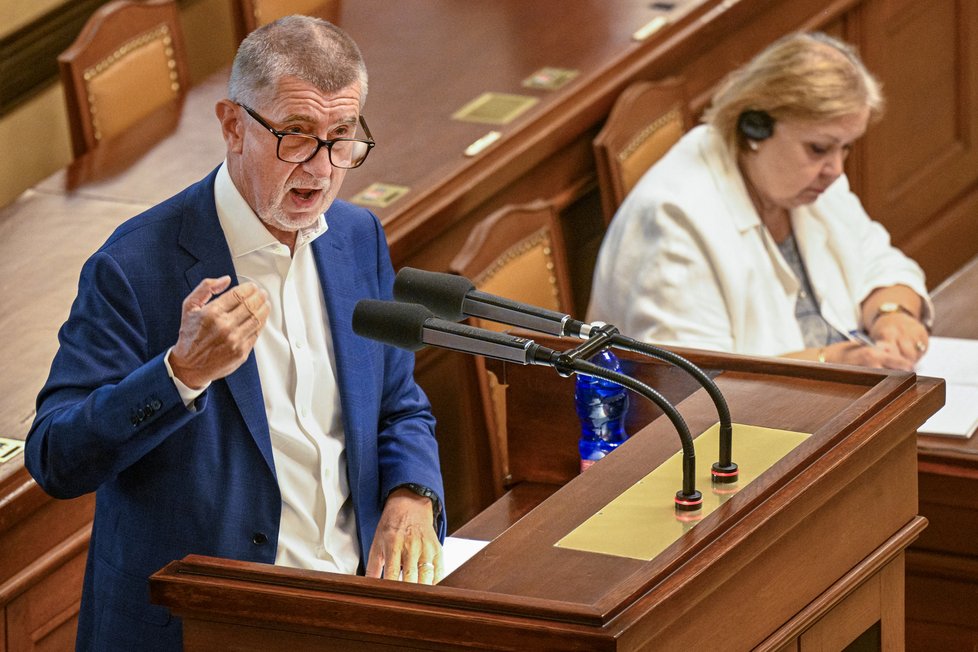 Andrej Babiš (ANO) ve Sněmovně během projednávání úsporného balíčku (7.9.2023)