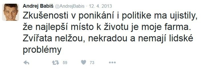 Takhle psal Andrej Babiš o Čapím hnízdě na svém Twitteru v roce 2013.