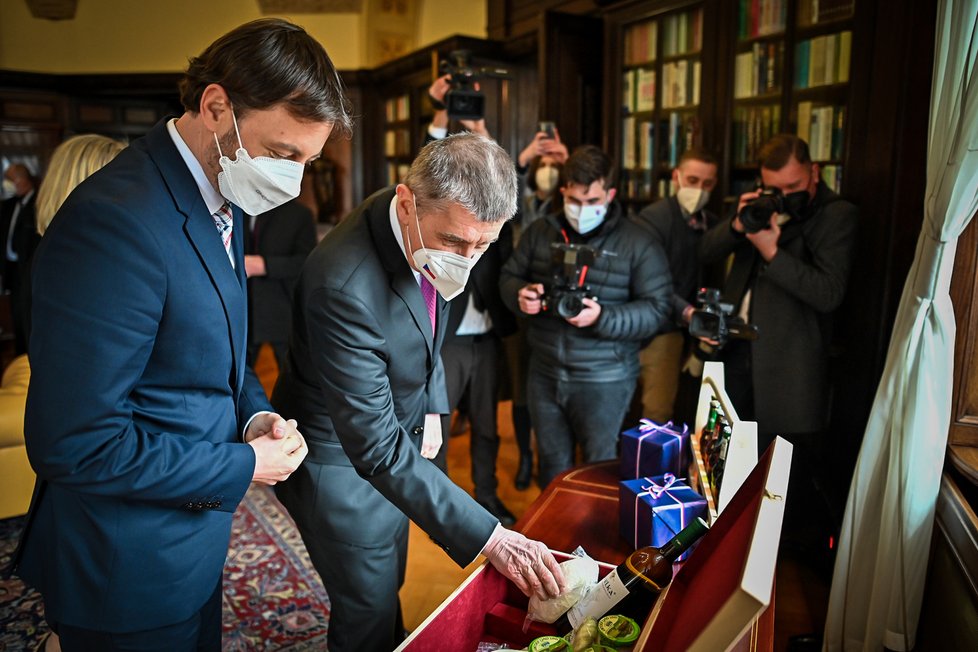 Premiér Andrej Babiš (ANO) v Kramářově vile přivítal předsedu slovenské vlády Eduarda Hegera