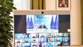 Andrej Babiš (ANO) během videokonference s premiéry a prezidenty zemí EU (19.6.2020)