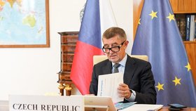 Andrej Babiš (ANO) během videokonference s premiéry a prezidenty zemí EU (19. 6. 2020)