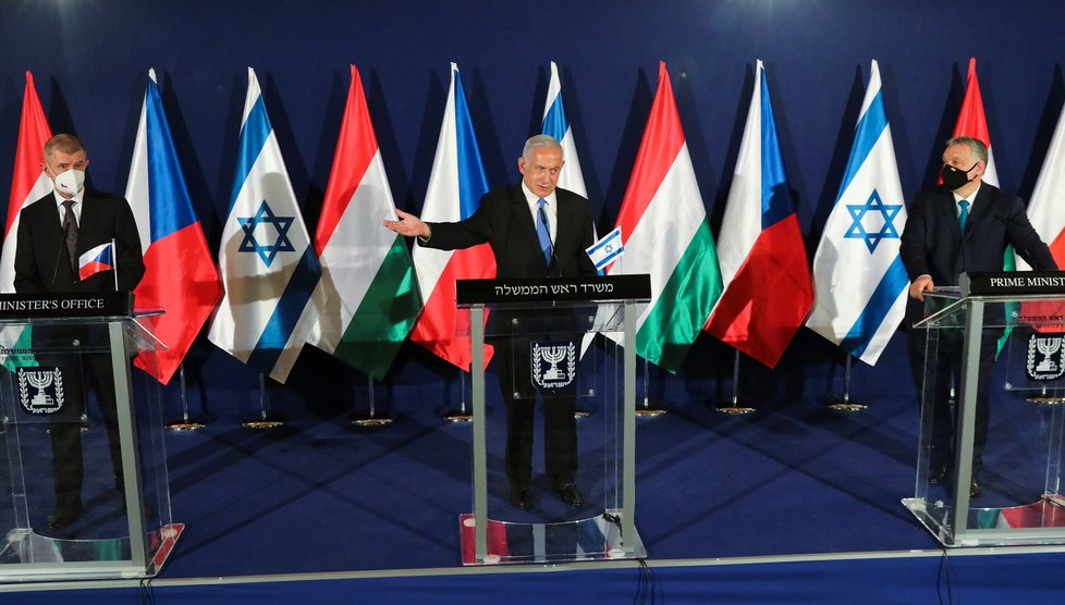 Babiš v Izraeli: Český premiér s Benjaminem Netanjahuem a Viktorem Orbánem (11. 3. 2021)