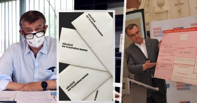 Premiér Andrej Babiš (ANO) během kampaně rozesílá lidem obálky s "osobním dopisem". Miroslav Kalousek (TOP 09) svého času posílal složenky s výší státního dluhu na osobu