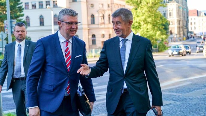 Premiér Andrej Babiš (ANO) a vicepremiér Karel Havlíček (za ANO) na návštěvě Liberce (21.8.2020)