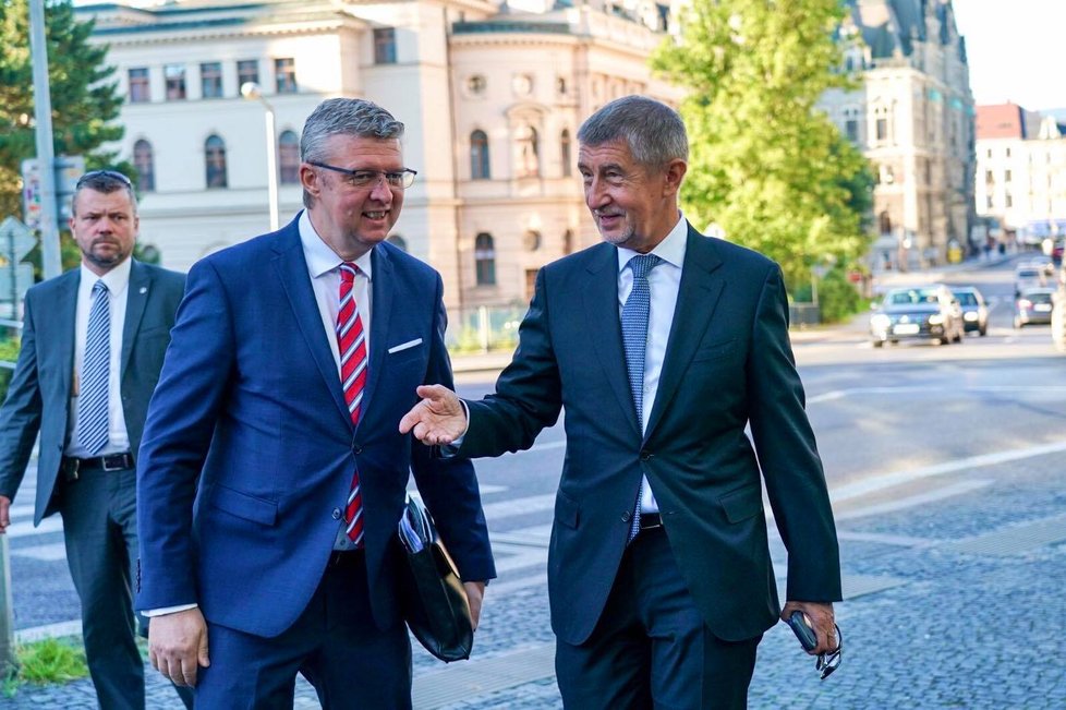 Premiér Andrej Babiš (ANO) a vicepremiér Karel Havlíček (za ANO) na návštěvě Liberce (21.8.2020)