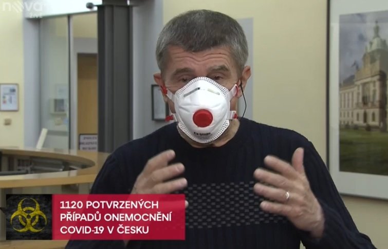 Andrej Babiš (ANO) promluvil ke koronaviru a nošení roušek na TV Nova (22.3.2020).